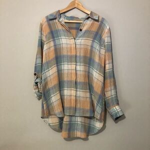 Soft Surroundings 100% Linen Size Small Plaid Button-Up Women's Top
